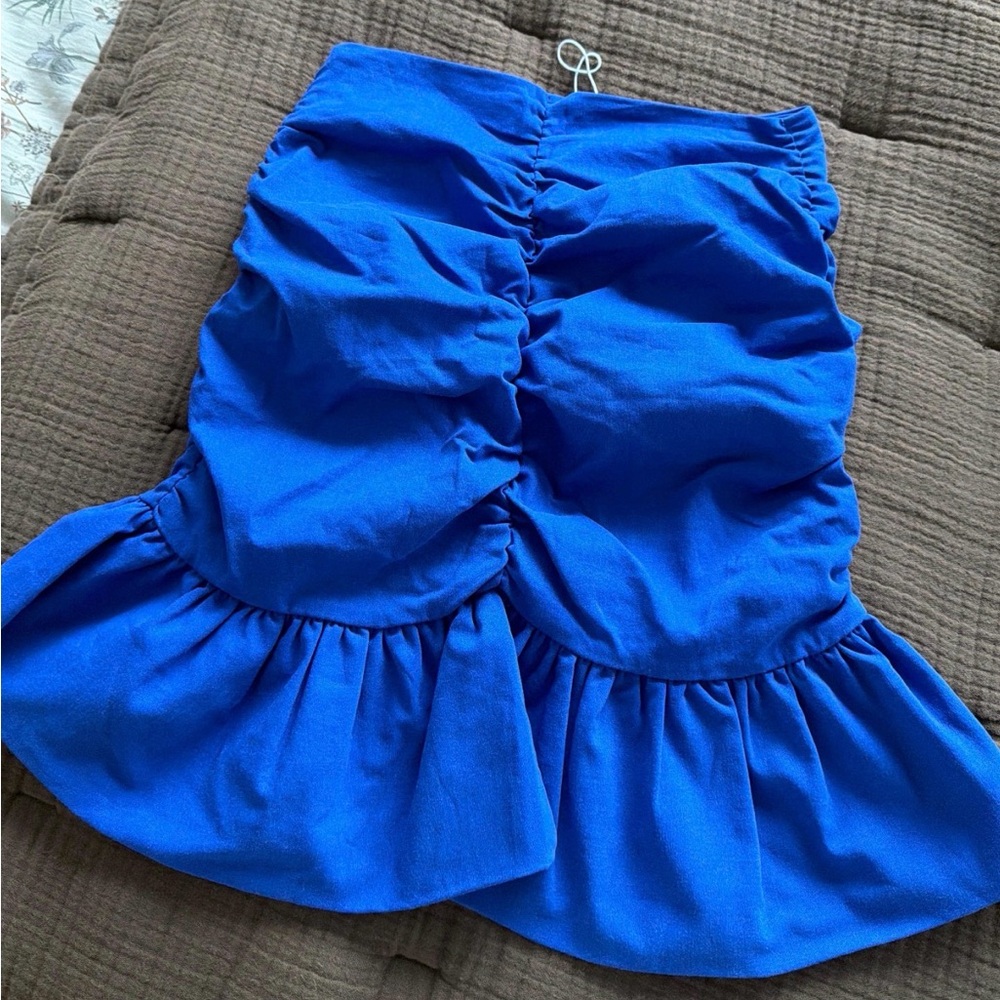 Zara Royal Blue Ruched Ruffle Mini Skirt